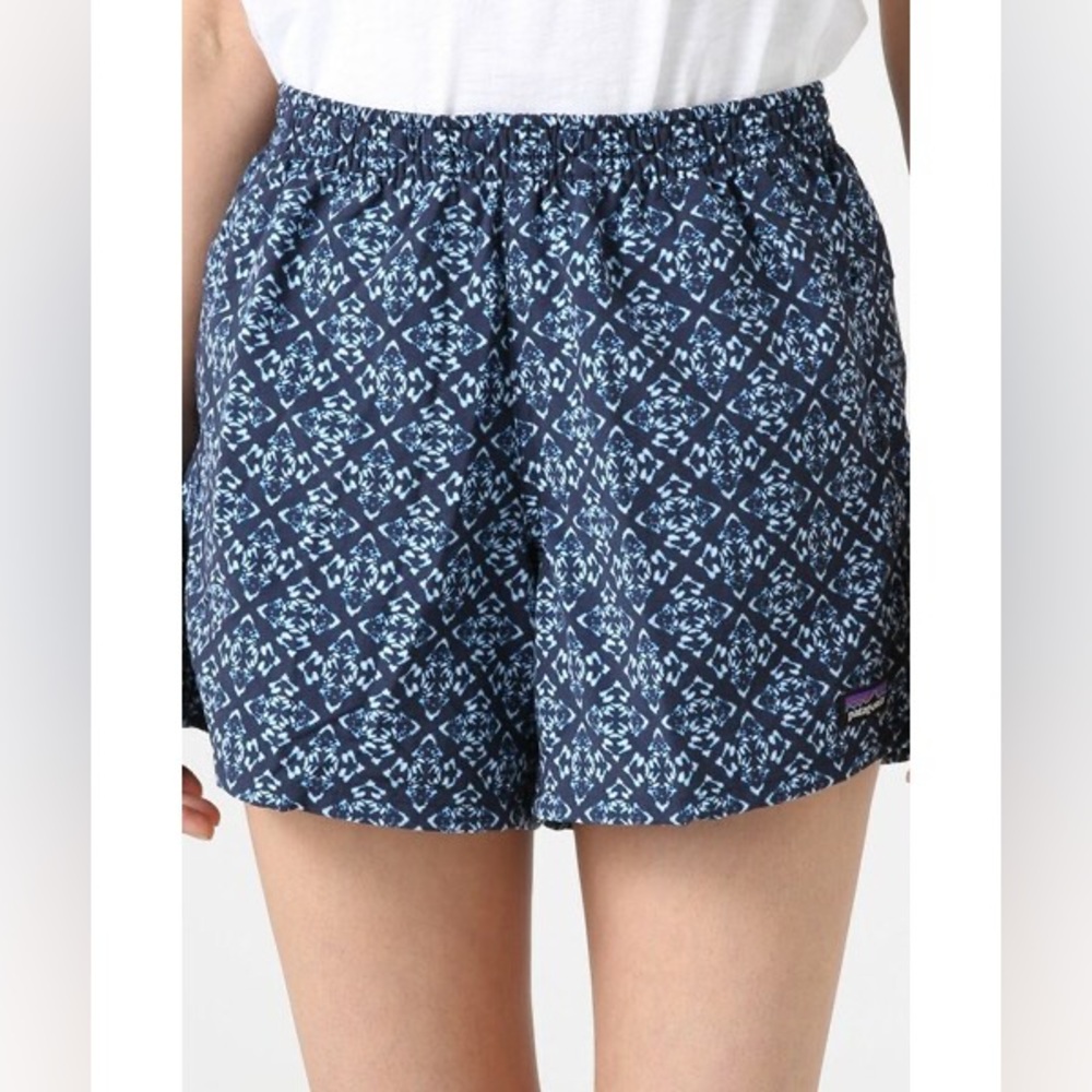 Patagonia Baggies Shorts Blue Ikat Geometric Print Elastic Waist Shorts Large
